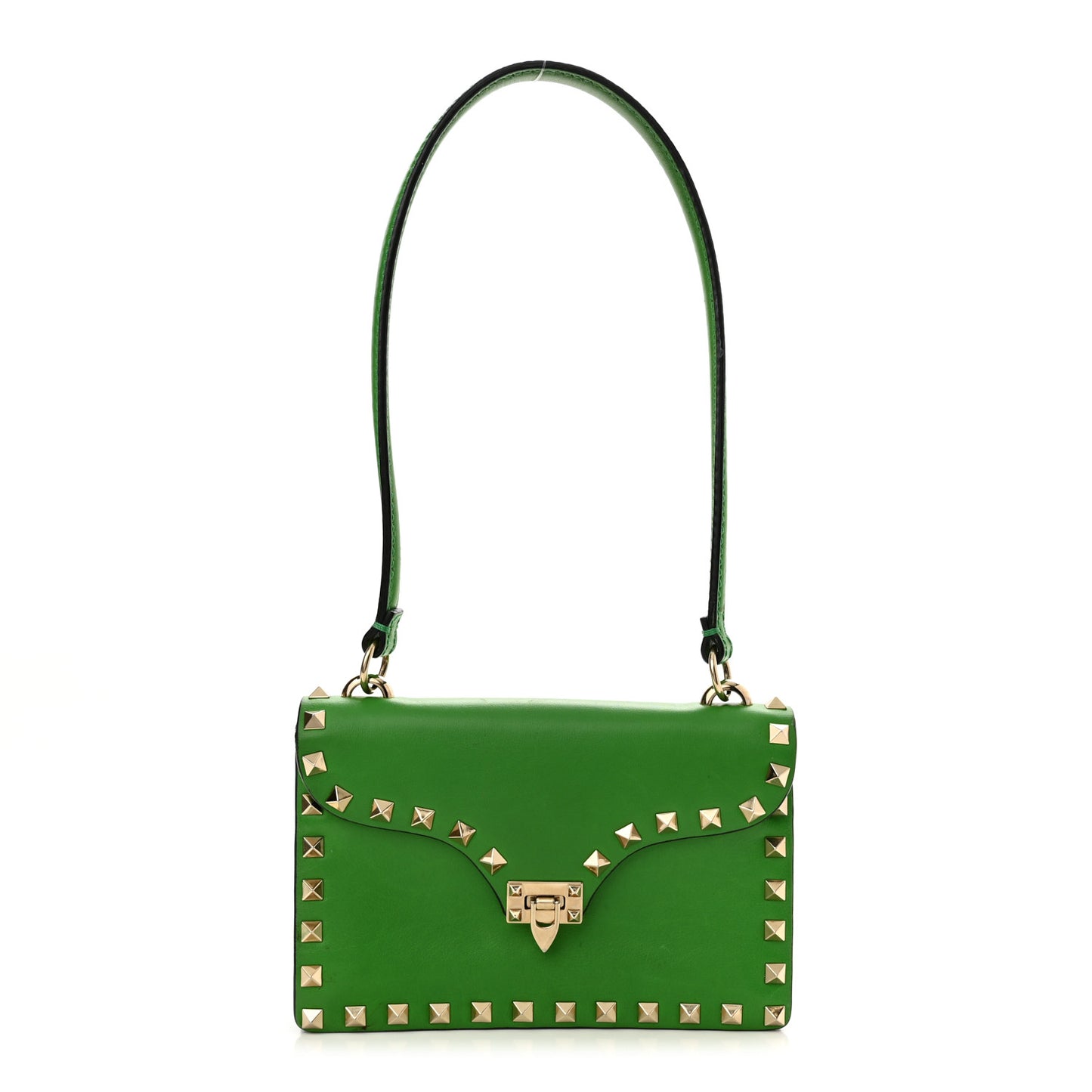 Vitello Mini Rockstud Shoulder Flap Bag Green