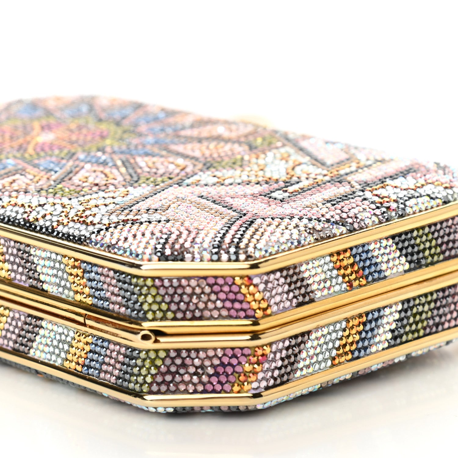 Judith Leiber Swarovski Crystal Minaudiere Clutch Gold Multicolor 10 of 11