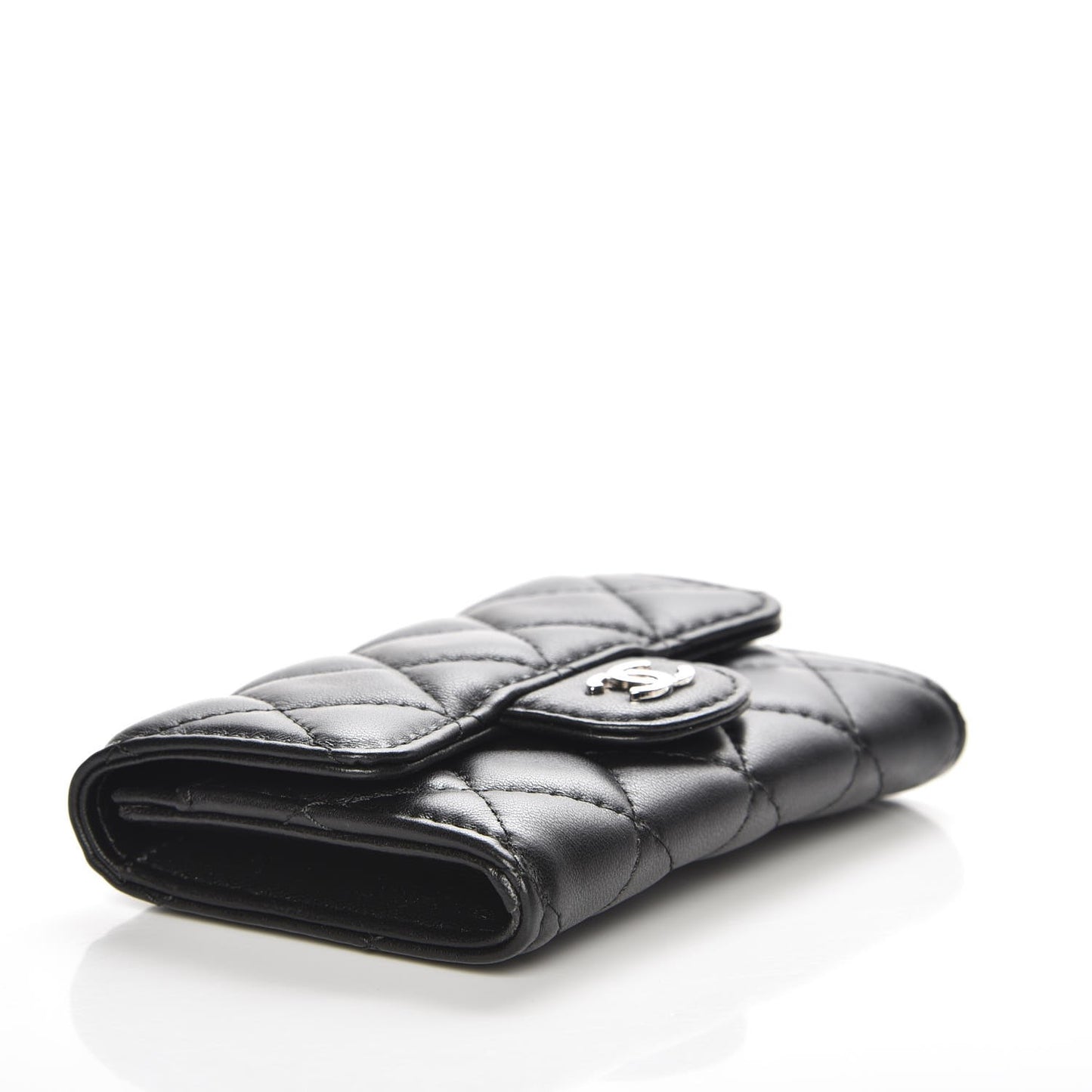 Lambskin Quilted Flap Card Holder Black