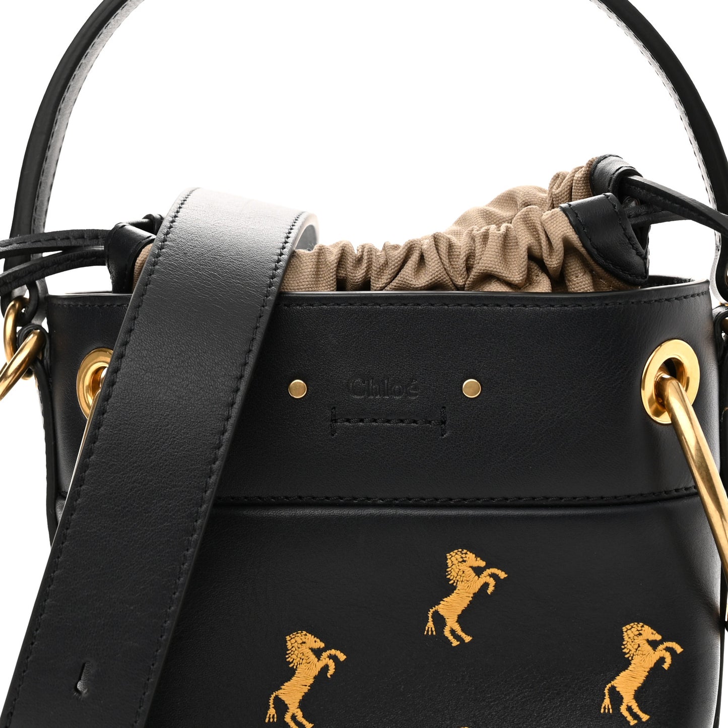 Smooth Calfskin Little Horses Embroidered Mini Roy Bucket Bag Full Blue