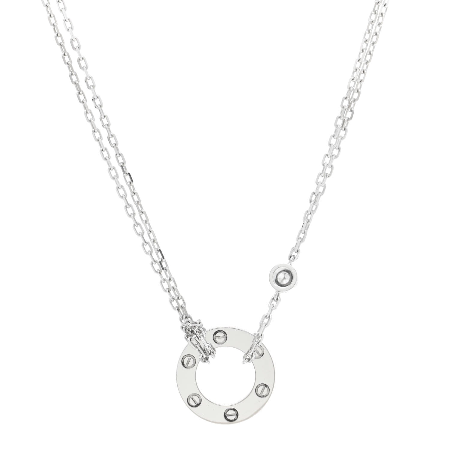 Cartier 18K White Gold 2 Diamond LOVE Necklace 5 of 7