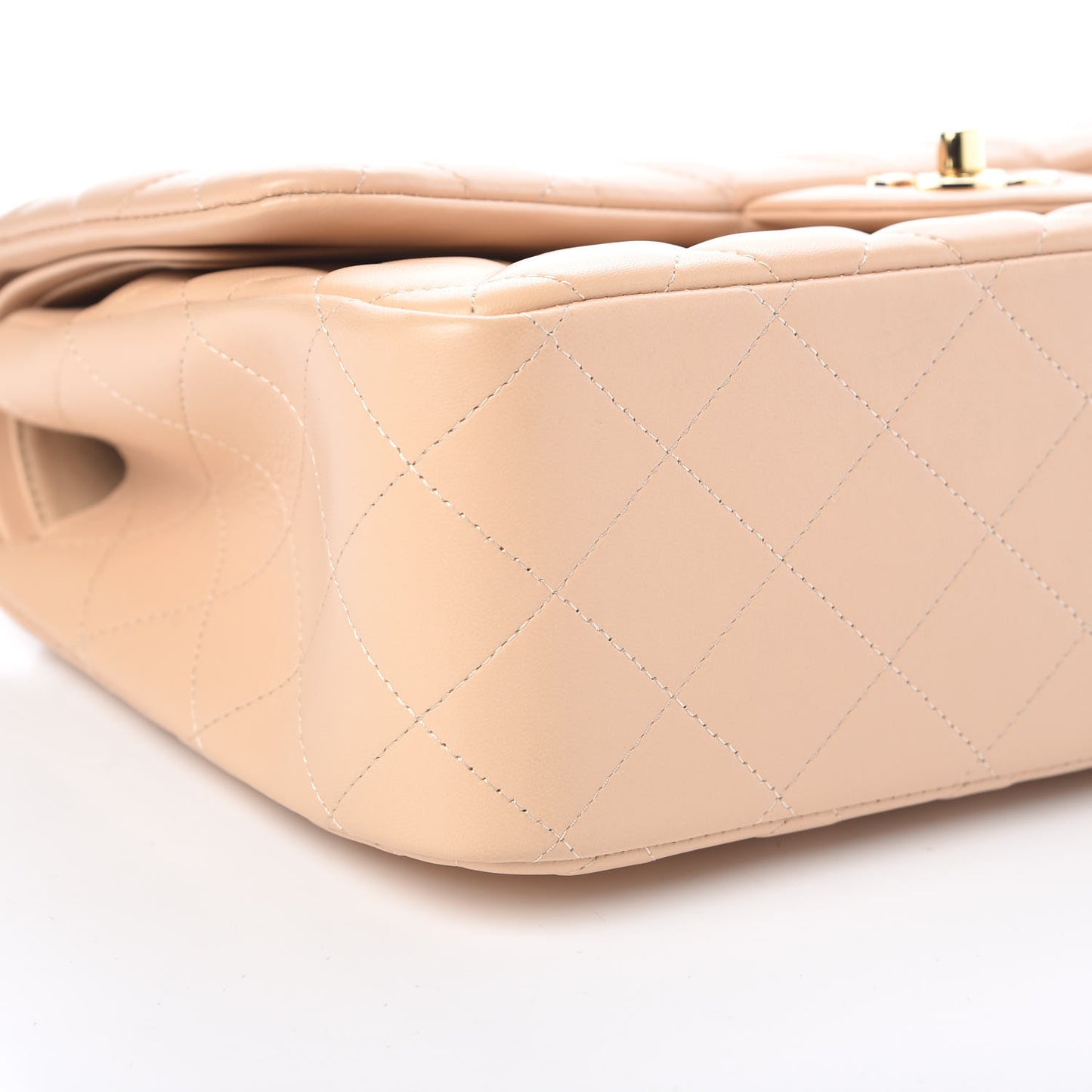 Lambskin Quilted Jumbo Double Flap Light Beige