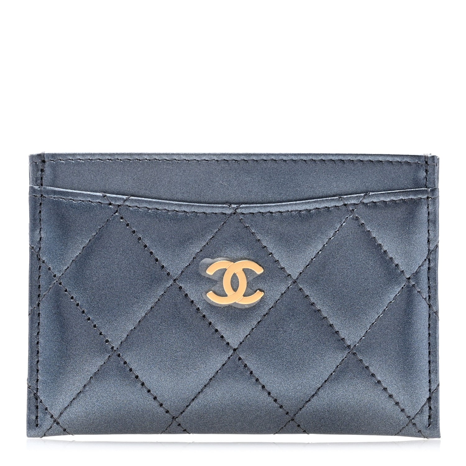 Chanel Metallic Lambskin Quilted Card Holder Dark Blue 1 of 9