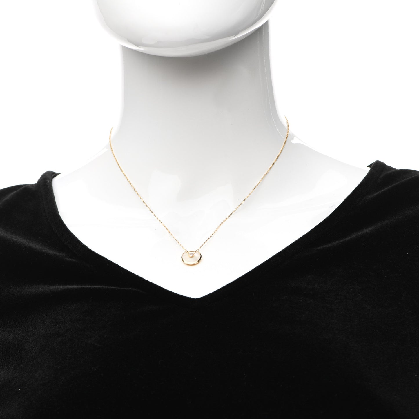 18K Yellow Gold Diamond Mother of Pearl XS Amulette de Cartier Pendant Necklace