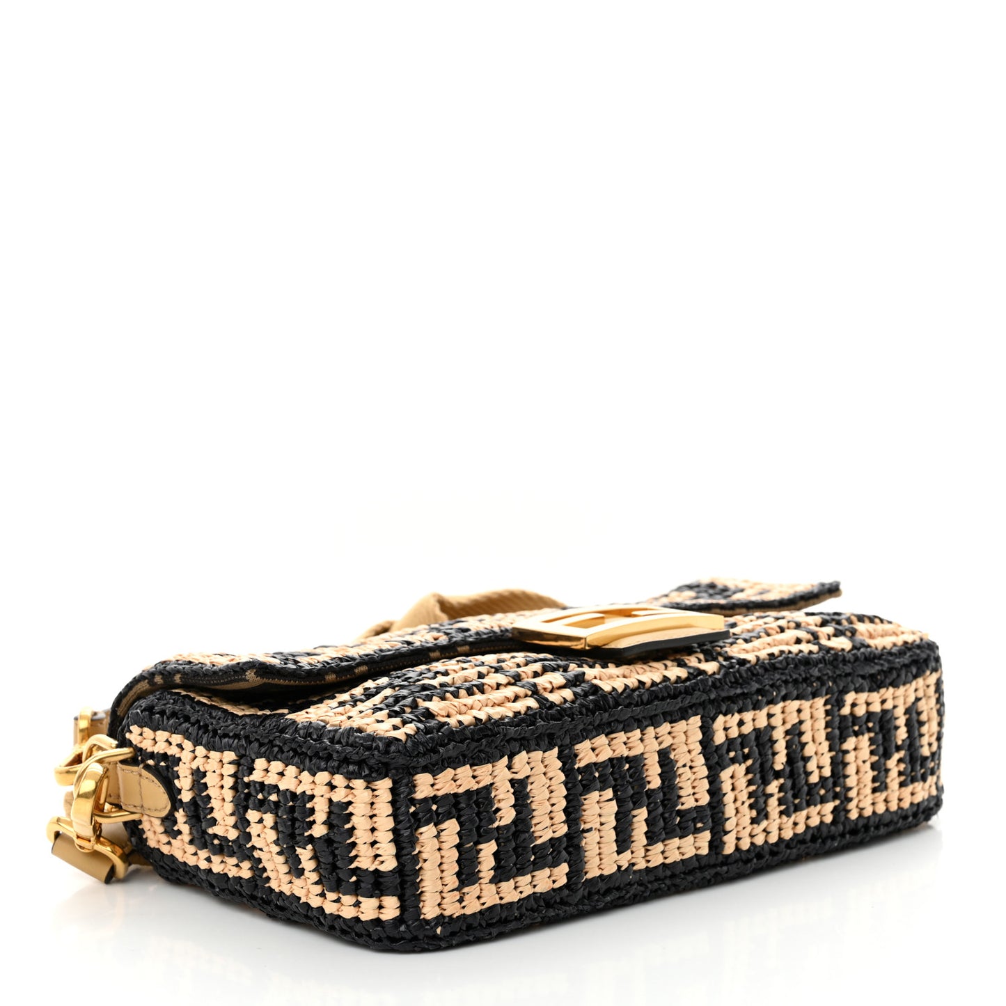 Raffia Vitello Grace FF Crochet Baguette Natural Black Paglia