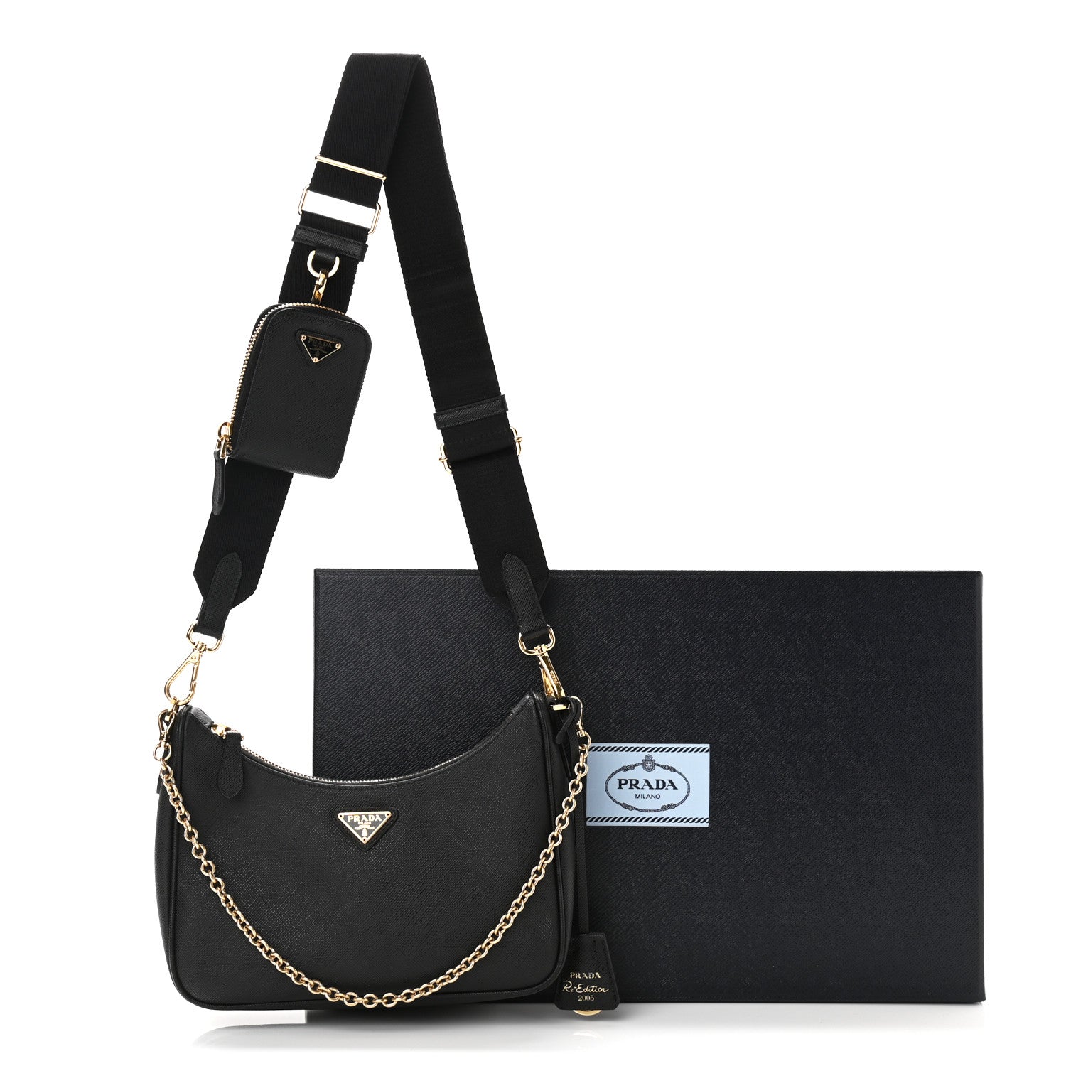 Prada Saffiano Lux Re-Edition 2005 Shoulder Bag Black 13 of 13