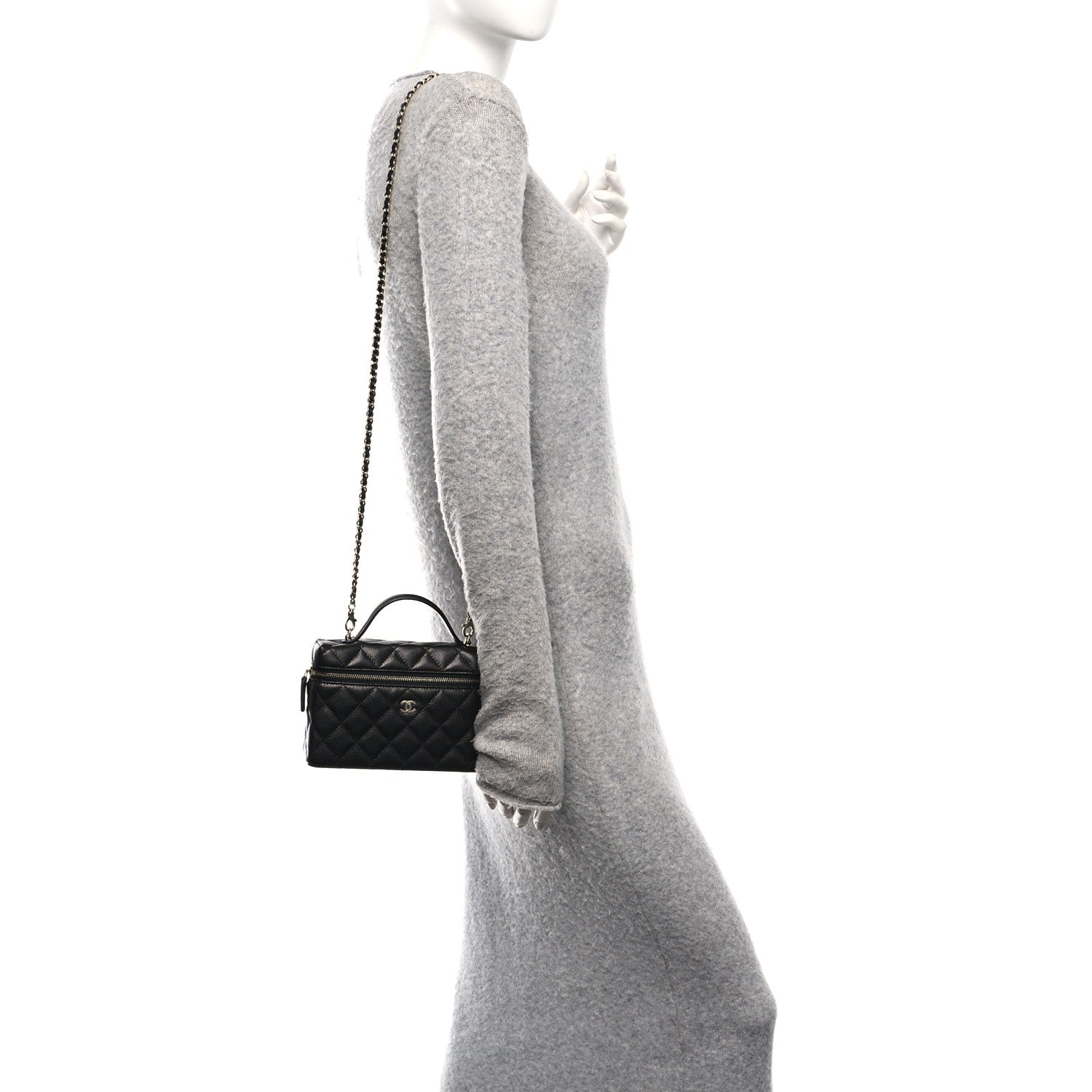 Chanel Caviar Quilted Top Handle Slim Vanity With Chain Black 2 of 10
