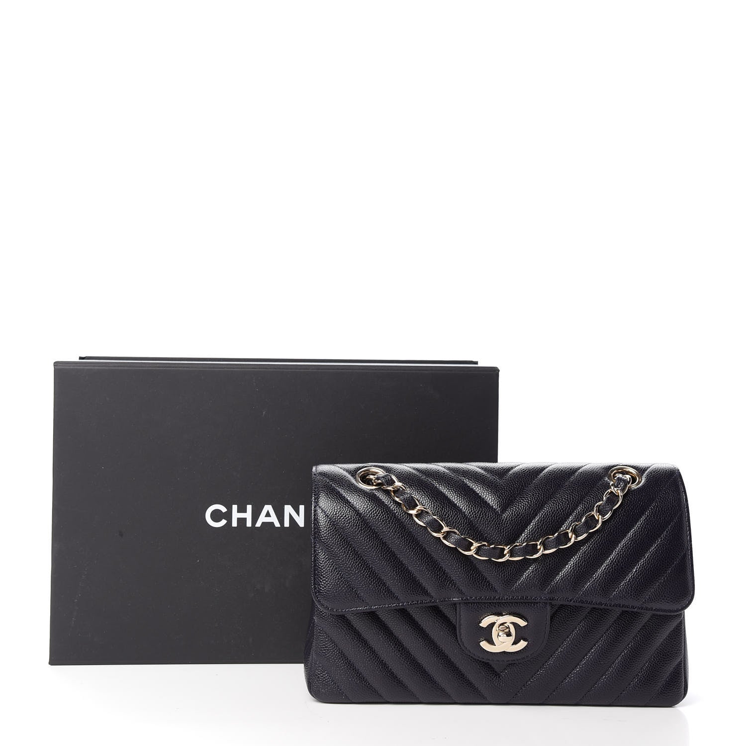 Chanel Caviar Chevron Quilted Small Double Flap Navy Blue 10 of 10