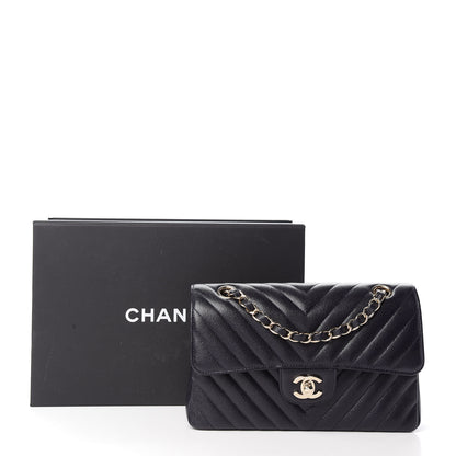 Chanel Caviar Chevron Quilted Small Double Flap Navy Blue 10 of 10