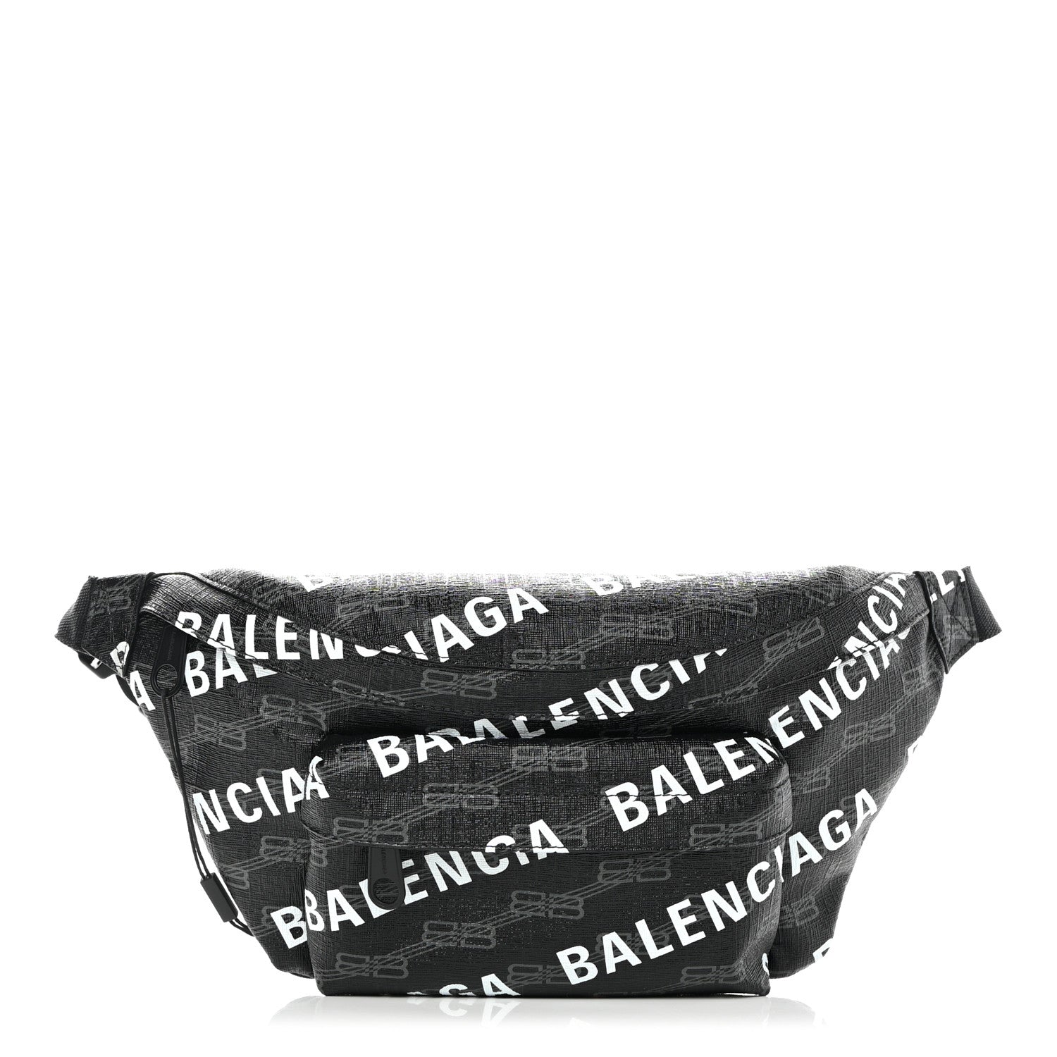 Balenciaga Coated Canvas BB Monogram Allover Logo Medium Signature Beltpack Black Grey White 1 of 10