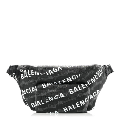 Balenciaga Coated Canvas BB Monogram Allover Logo Medium Signature Beltpack Black Grey White 1 of 10
