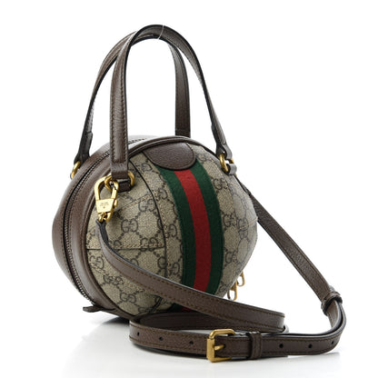 Gucci GG Supreme Monogram Textured Dollar Calfskin Web Mini Ophidia Basketball Shaped Shoulder Bag Beige Ebony New Acero 3 of 11