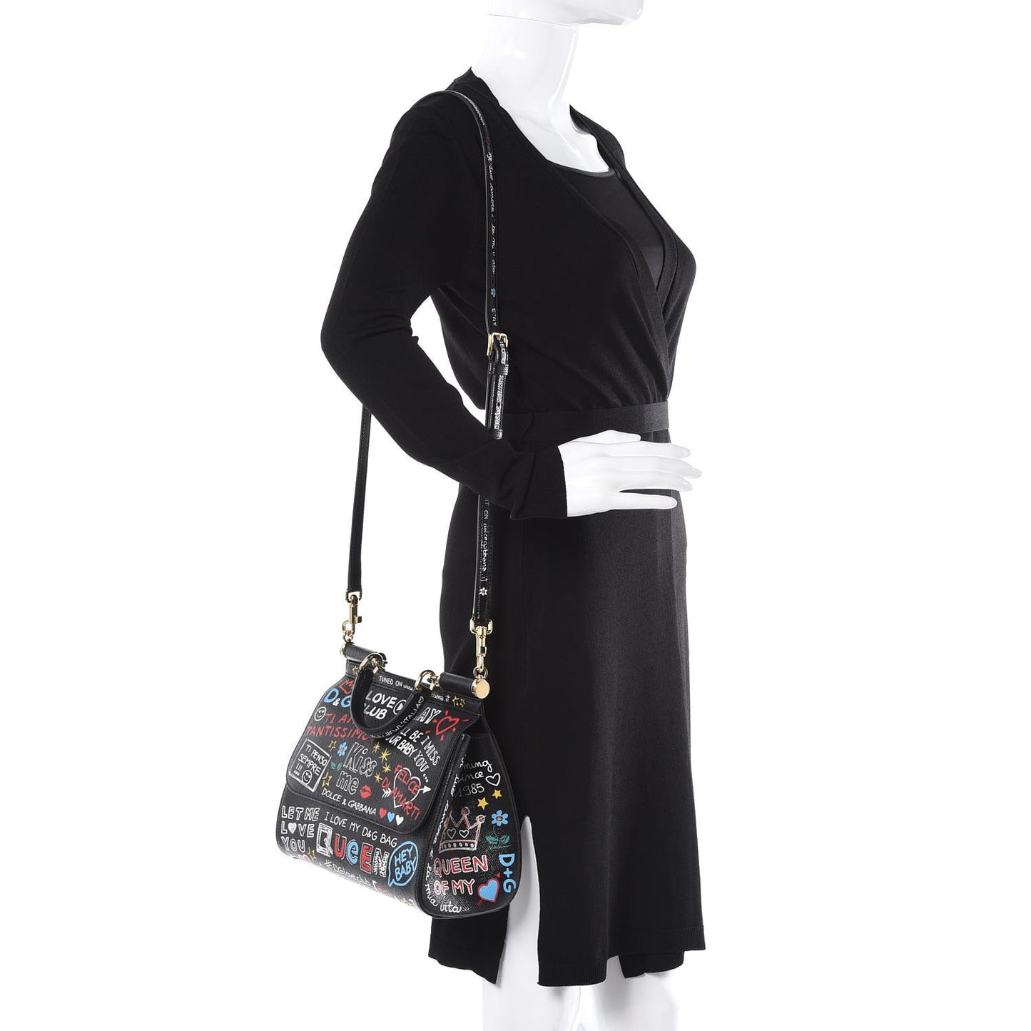 Dauphine Printed Medium Miss Sicily Satchel Black