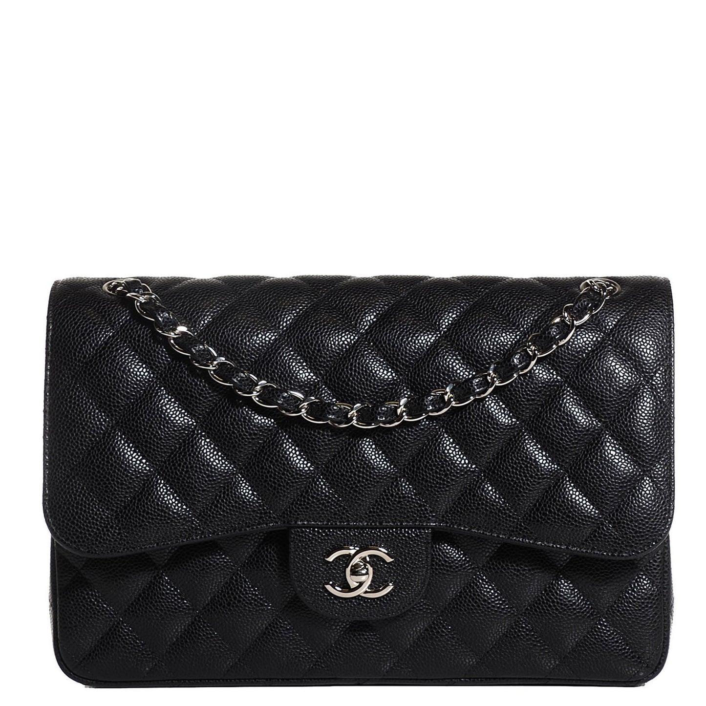 Caviar Quilted Jumbo Double Flap Black
