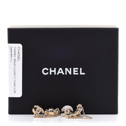 Chanel Metal Crystal CC Chain Cuff Earrings Gold 5 of 5