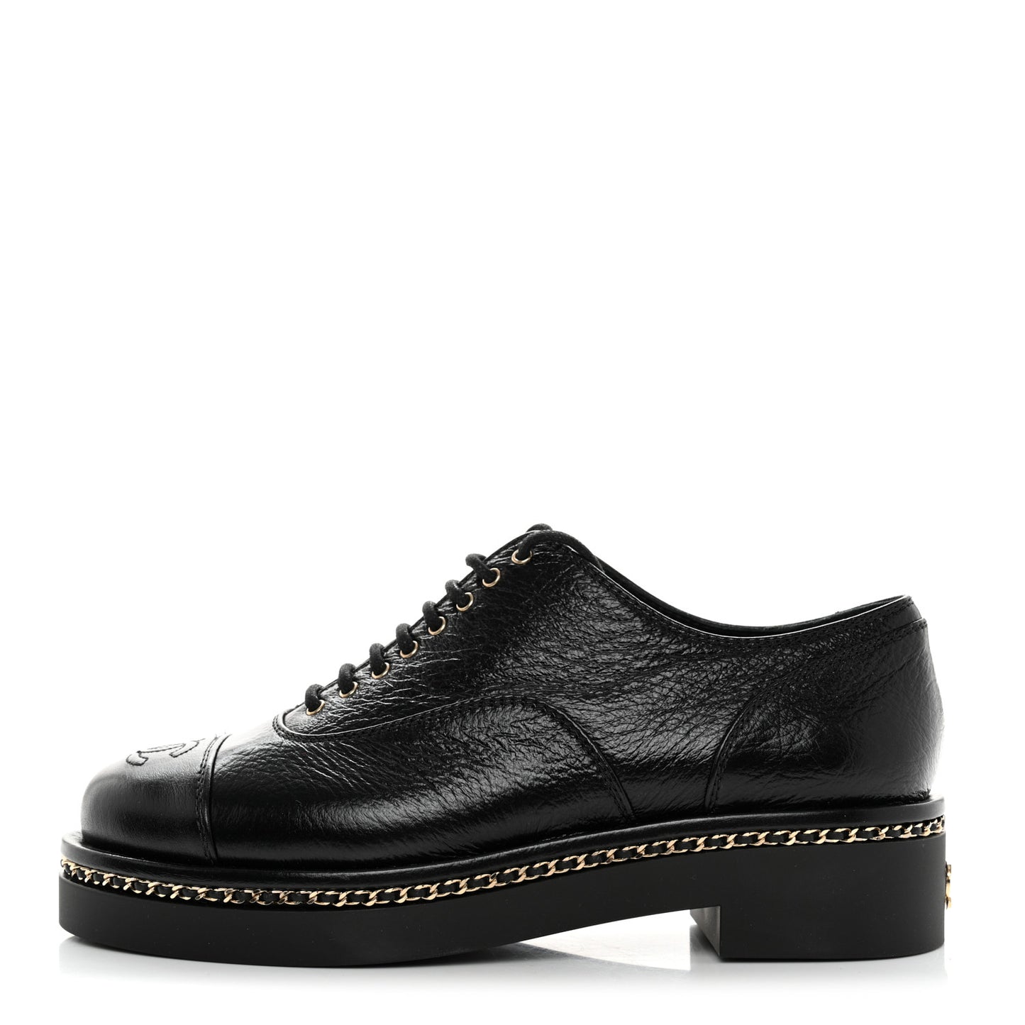 Shiny Crumpled Lambskin CC Lace Up Oxfords 36.5 Black