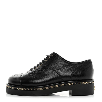 Chanel Shiny Crumpled Lambskin CC Lace Up Oxfords 36.5 Black 1 of 8
