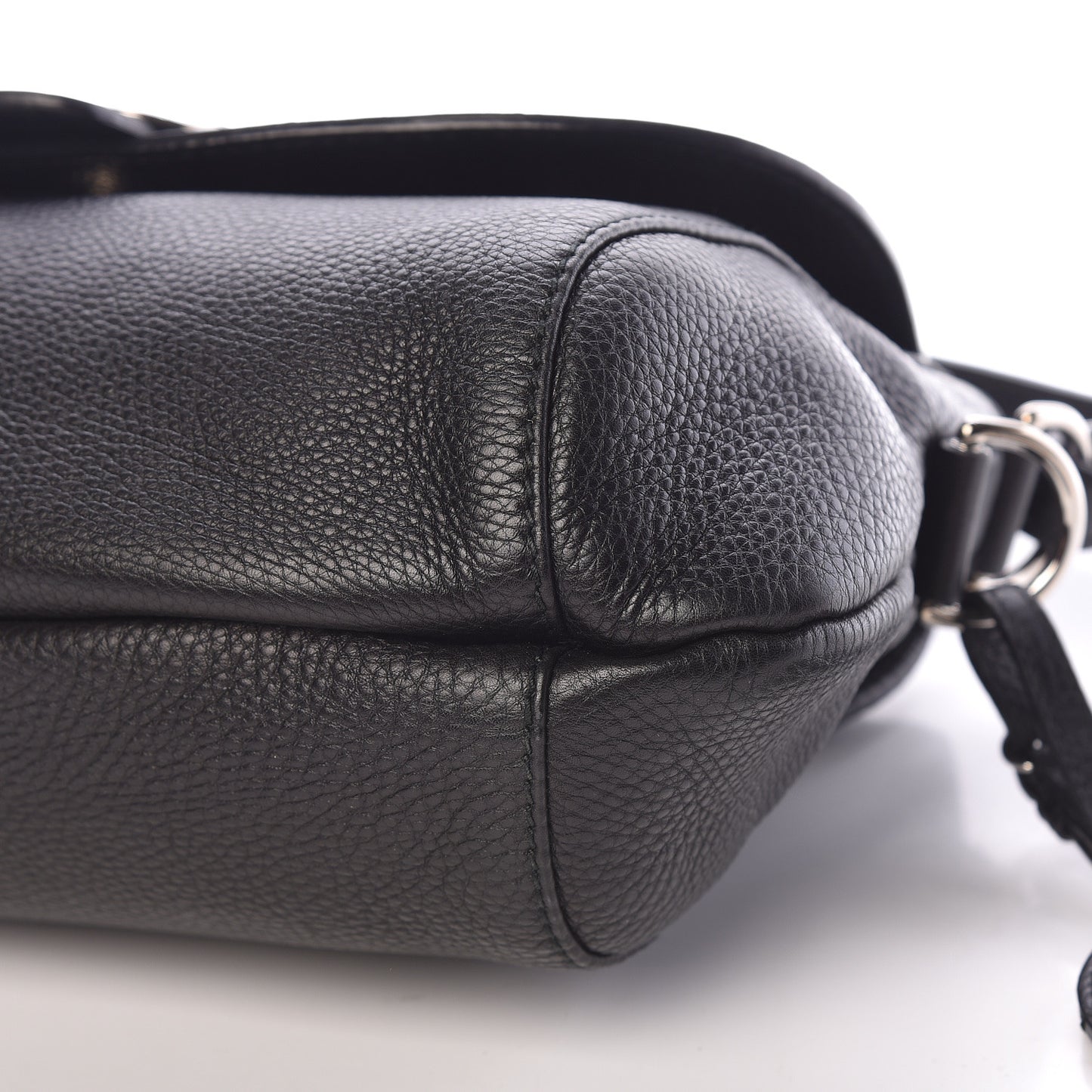 Pebbled Calfskin Medium Techno Horsebit Shoulder Flap Bag Black