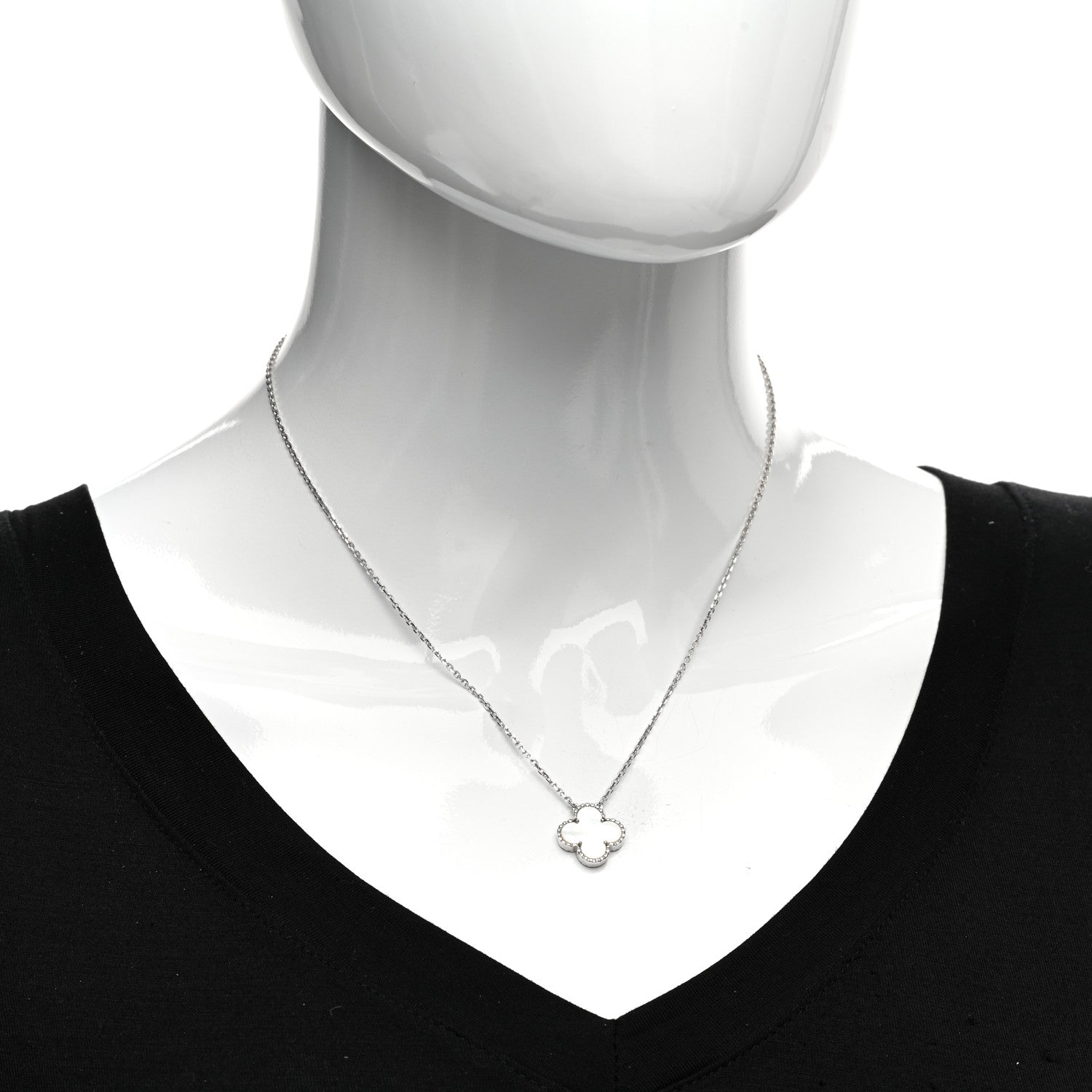 Van Cleef & Arpels 18K White Gold Mother Of Pearl Vintage Alhambra Pendant Necklace 2 of 5