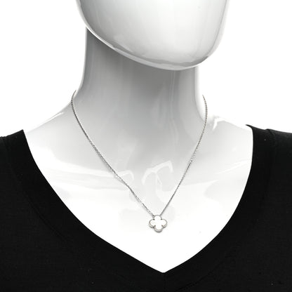 Van Cleef & Arpels 18K White Gold Mother Of Pearl Vintage Alhambra Pendant Necklace 2 of 5