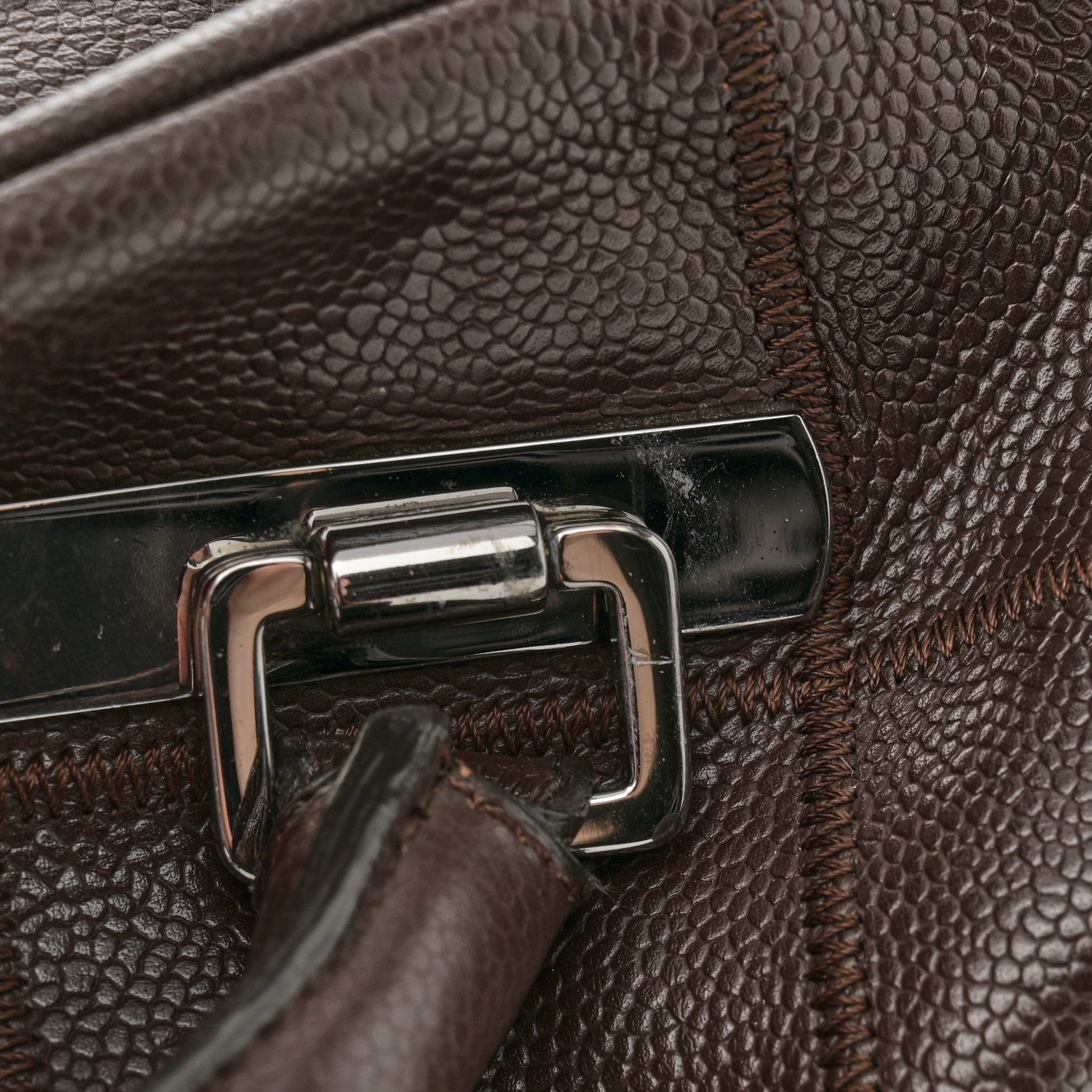 Chanel Caviar Square Stitched Large Satchel Dark Brown 14 of 16