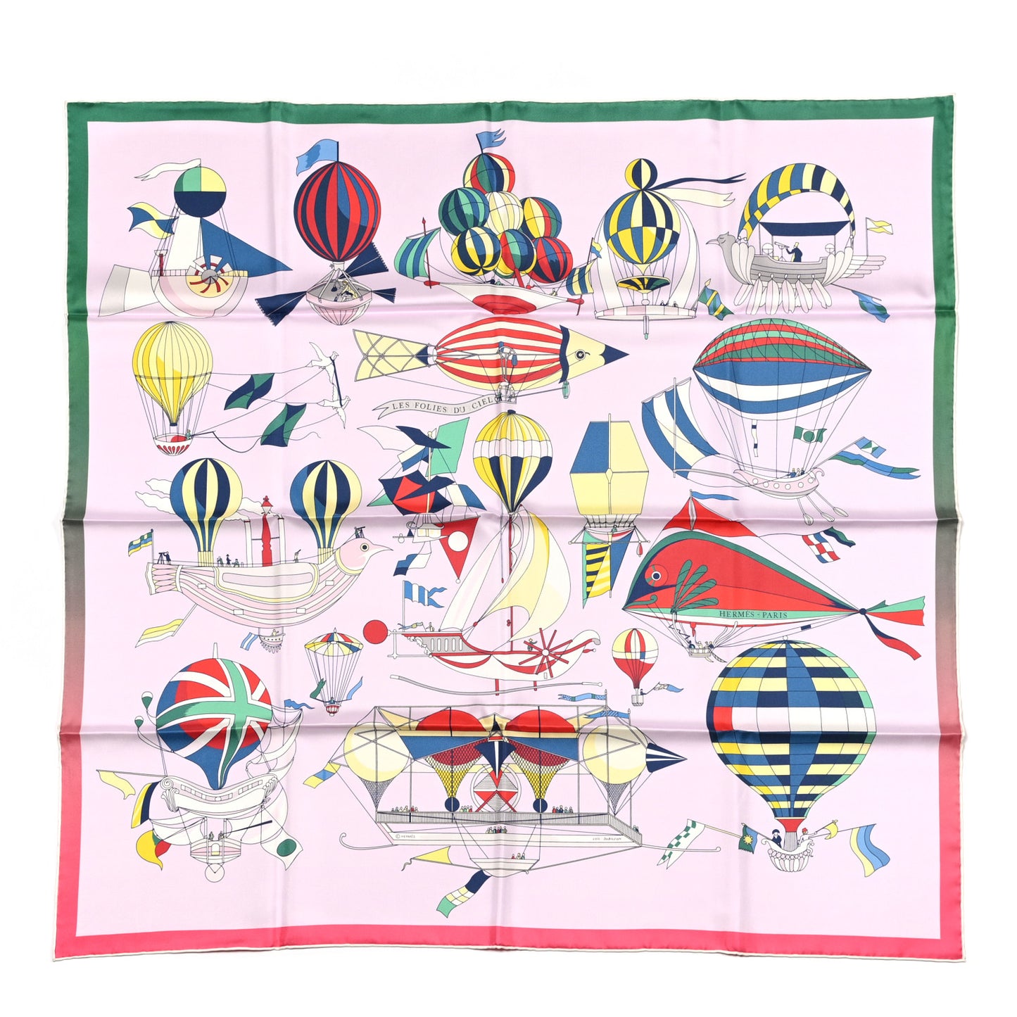 Silk Les Folies Du Ciel Scarf Rose Pale Vert Rouge
