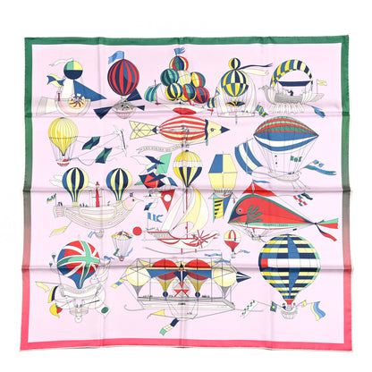 Hermes Silk Les Folies Du Ciel Scarf Rose Pale Vert Rouge 1 of 6