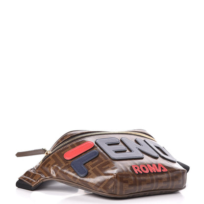 Fendi X FILA Glazed Fabric Vitello Century FF 1974 Mania Belt Bag Mogano Panna Blueberry 4 of 10