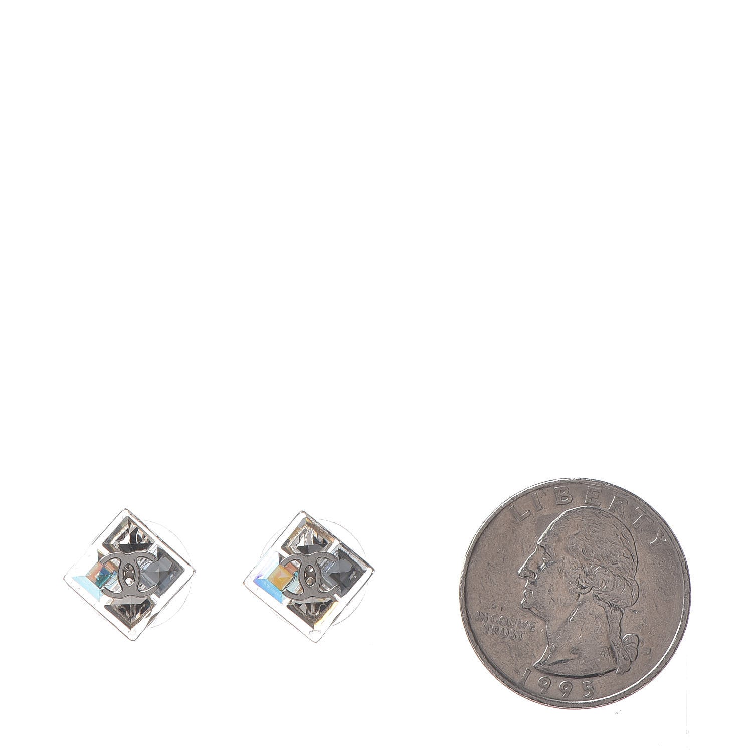 Chanel Transparent Resin Iridescent Crystal CC Cube Earrings Silver 2 of 5
