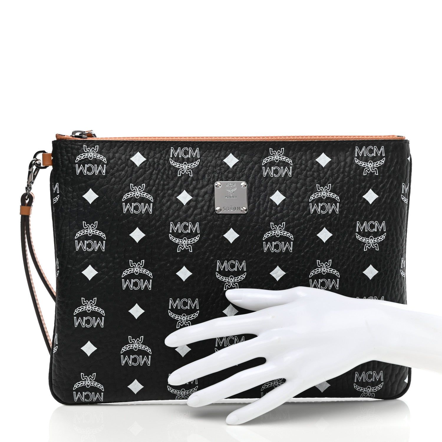 MCM Visetos Medium Stark Wristlet Pouch Black Cognac 2 of 8