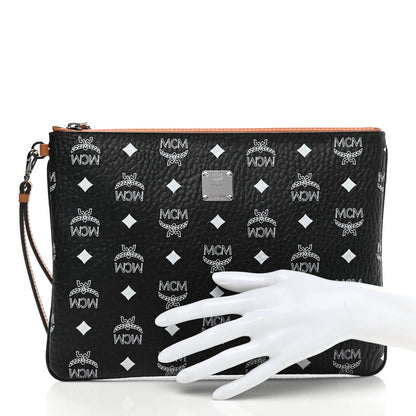 MCM Visetos Medium Stark Wristlet Pouch Black Cognac 2 of 8