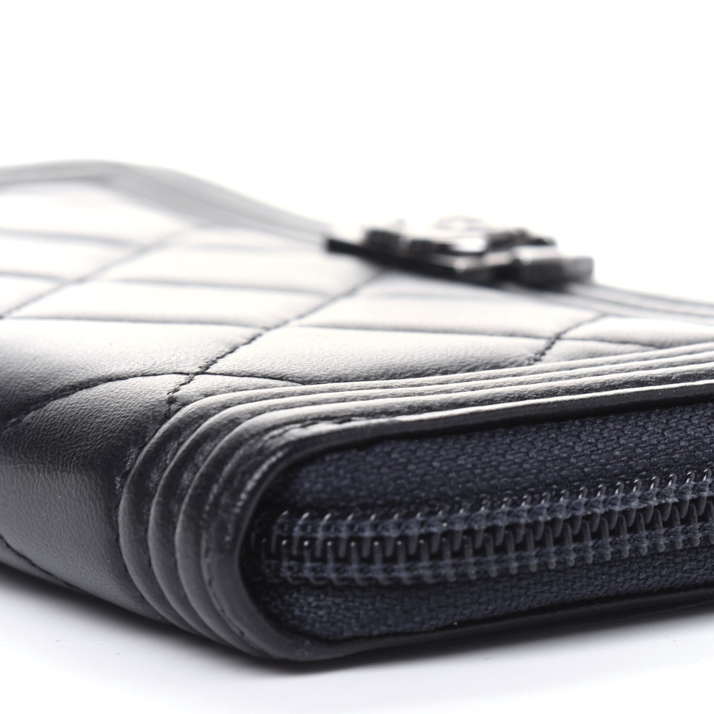 Lambskin Quilted Small Boy Zip Around Wallet Navy