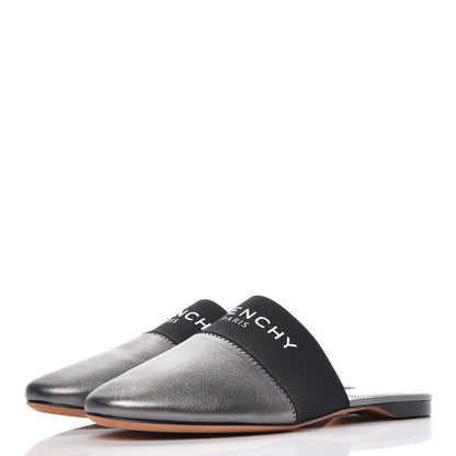 Givenchy Metallic Calfskin Bedford Logo Mule Slides 38.5 Black 3 of 8