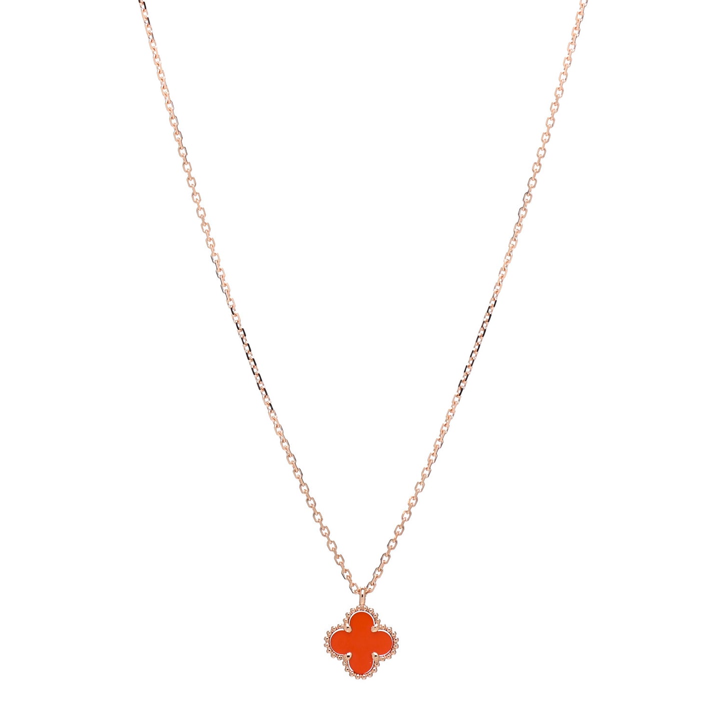 18K Rose Gold Carnelian Sweet Alhambra Pendant Necklace