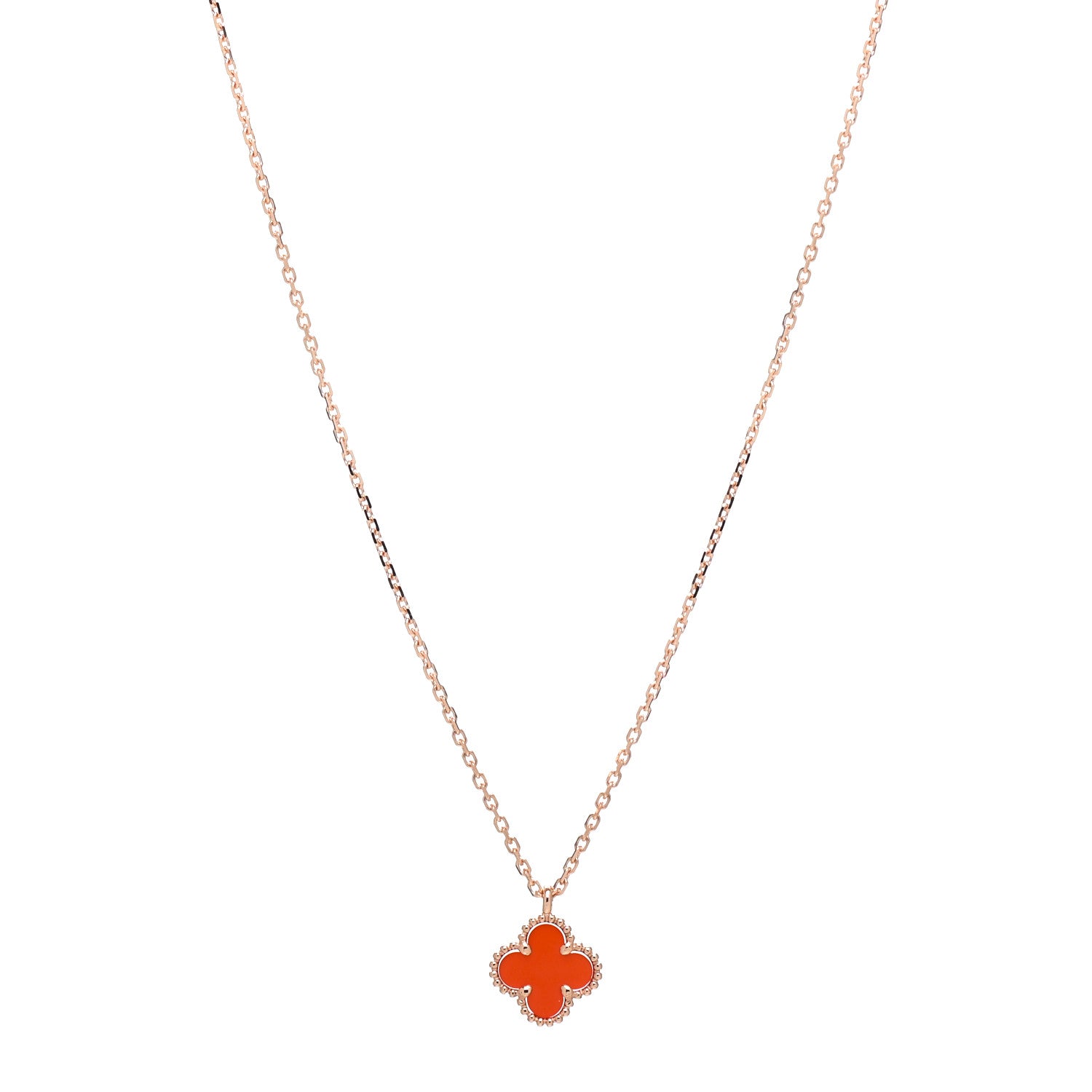 Van Cleef & Arpels 18K Rose Gold Carnelian Sweet Alhambra Pendant Necklace 1 of 5
