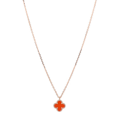 Van Cleef & Arpels 18K Rose Gold Carnelian Sweet Alhambra Pendant Necklace 1 of 5