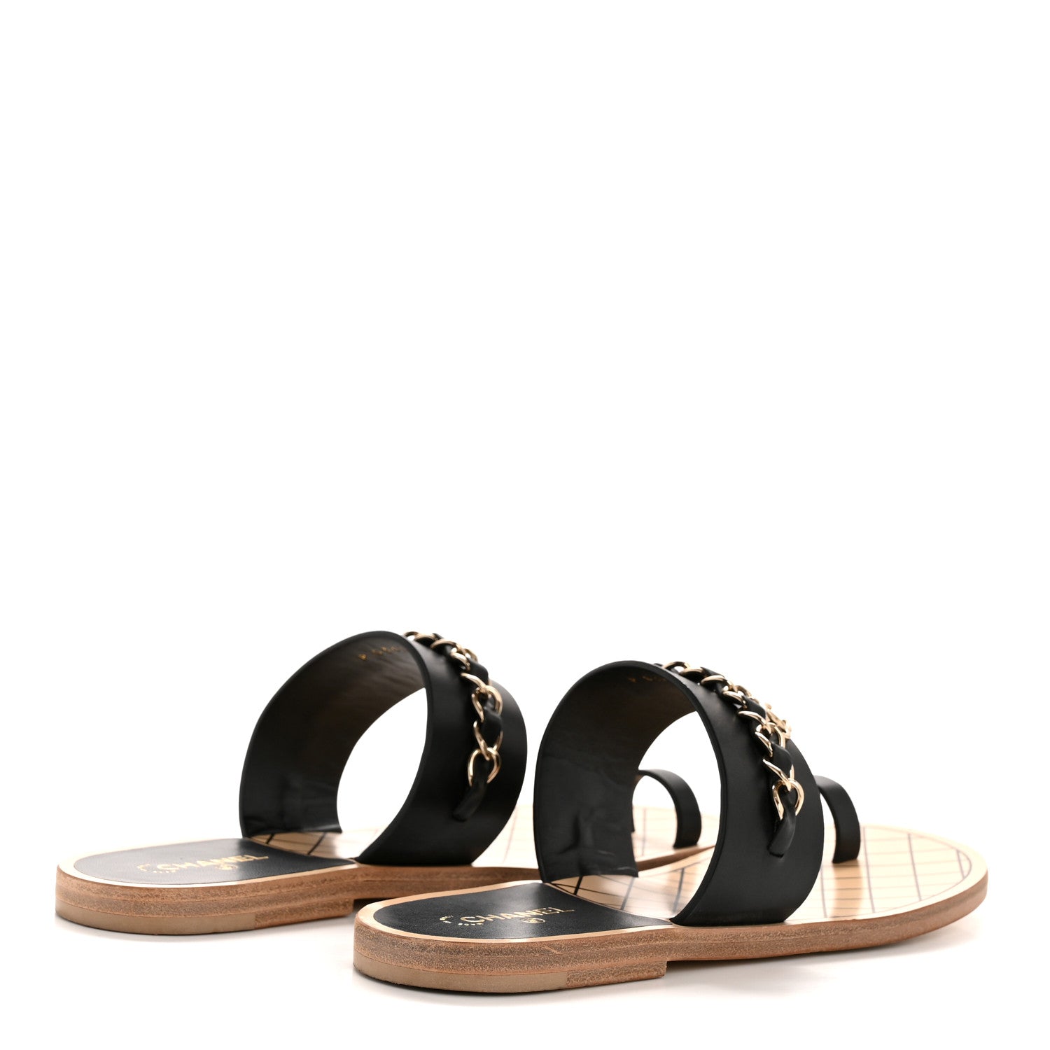 Chanel Calfskin Chain CC Logo Toe Ring Sandals 38.5 Black 5 of 9