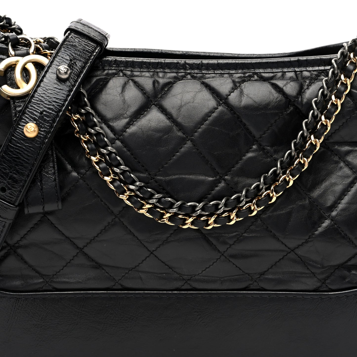 Aged Calfskin Quilted Medium Gabrielle Hobo Black