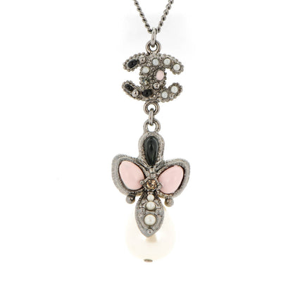 Chanel Enamel Pearl CC Pendant Necklace Silver 3 of 5