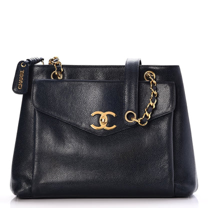 Chanel Caviar Flap Shoulder Bag Navy 1 of 8