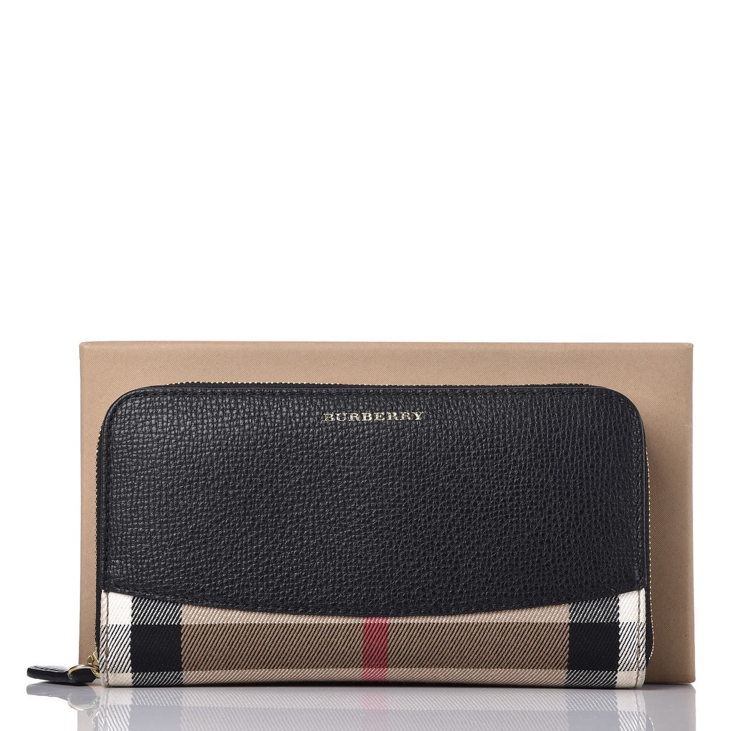 Calfskin House Check Elmore Zip Around Wallet Black