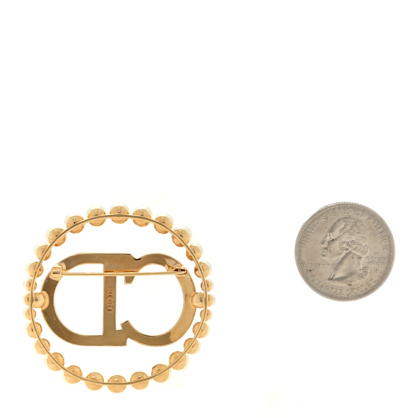 Crystal Pearl CD Logo Brooch Gold