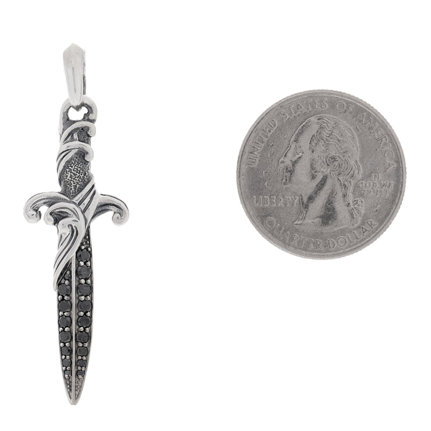 Sterling Silver Black Diamond Waves Dagger Amulet Pendant