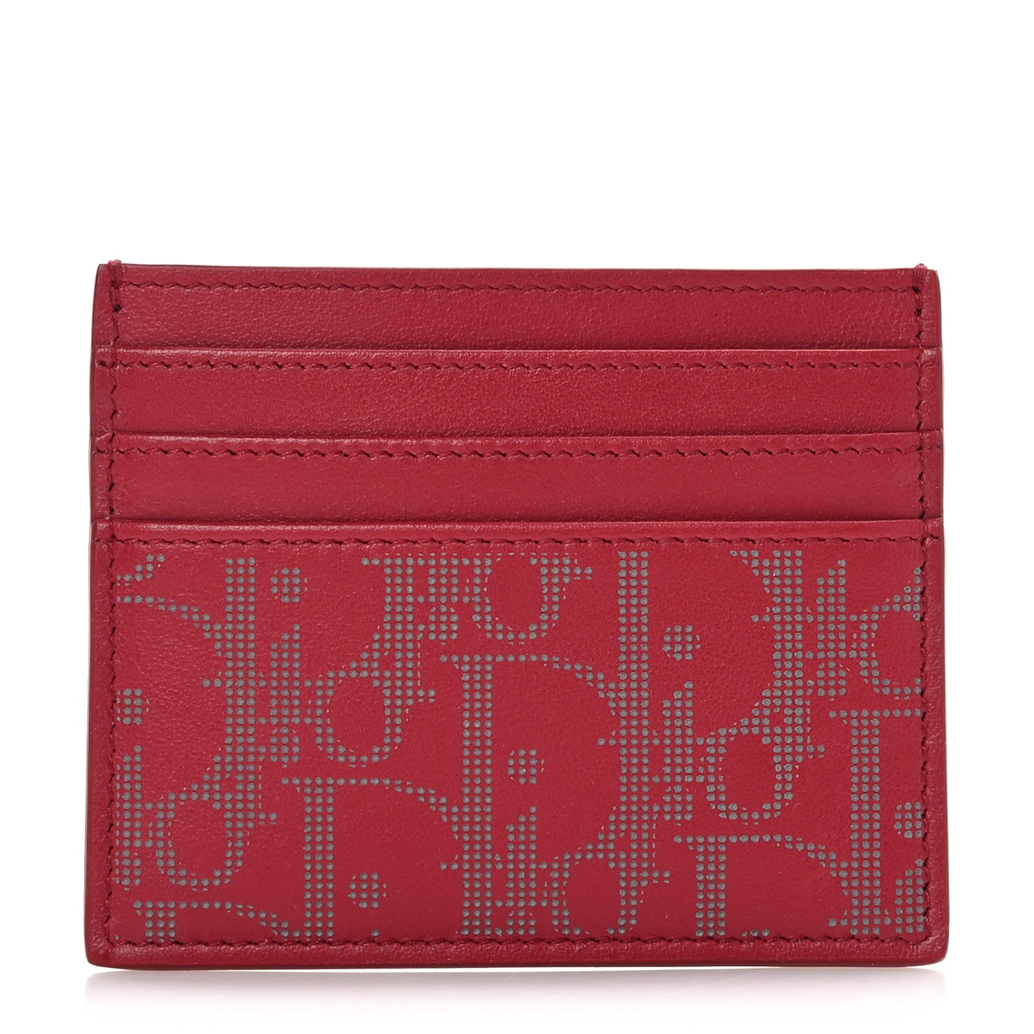 Christian Dior Calfskin Oblique Galaxy Perforated Card Holder Red White 1 of 8