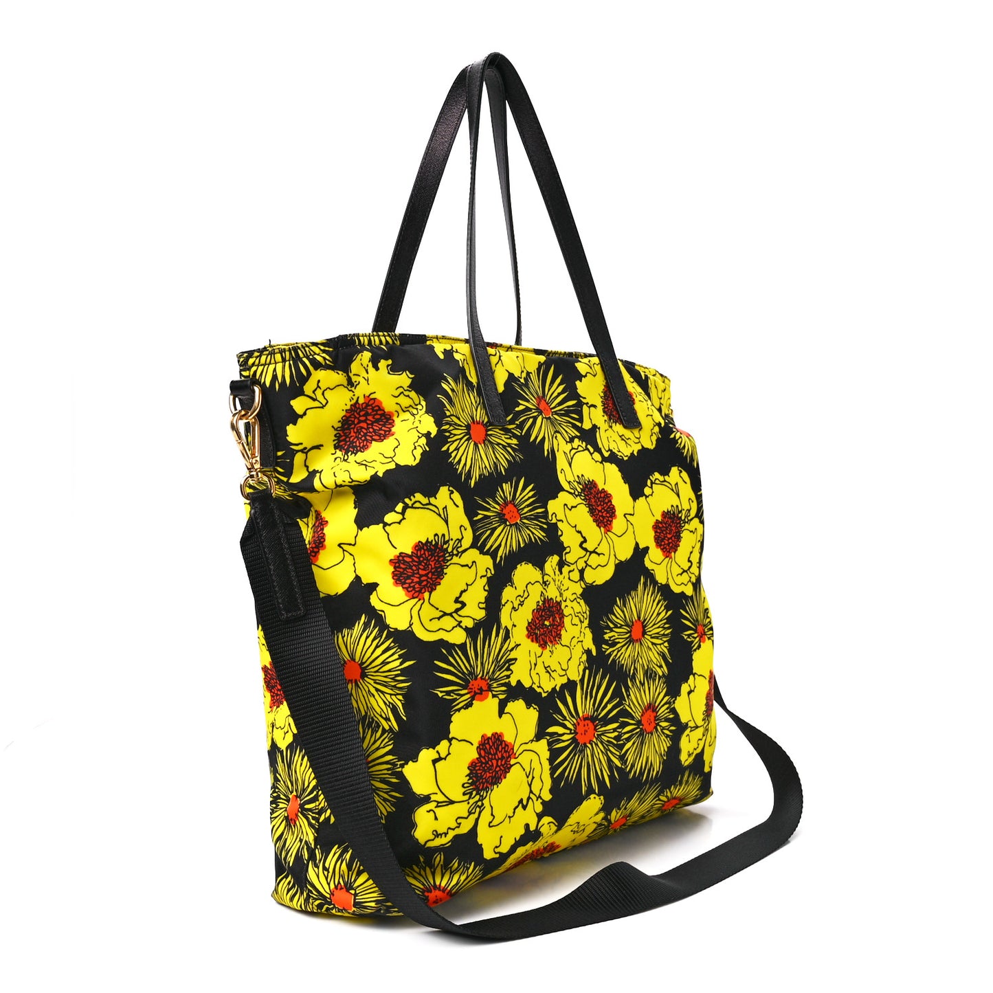 Tessuto Nylon Saffiano Floral Print Tote Yellow Multicolor