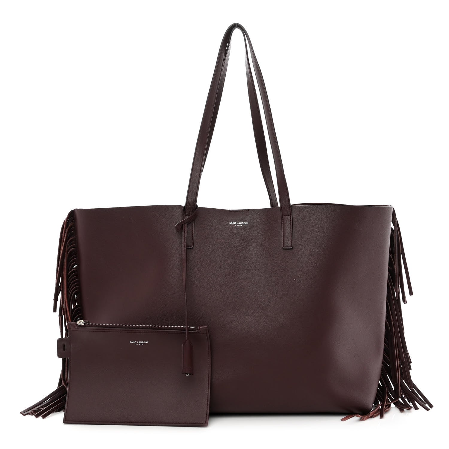 Saint Laurent Calfskin Large Fringe Shopping Tote Amaranto 1 of 11