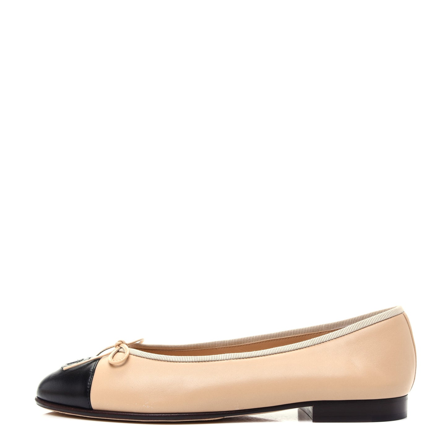 Lambskin CC Cap Toe Ballerina Flats 38 Beige Black