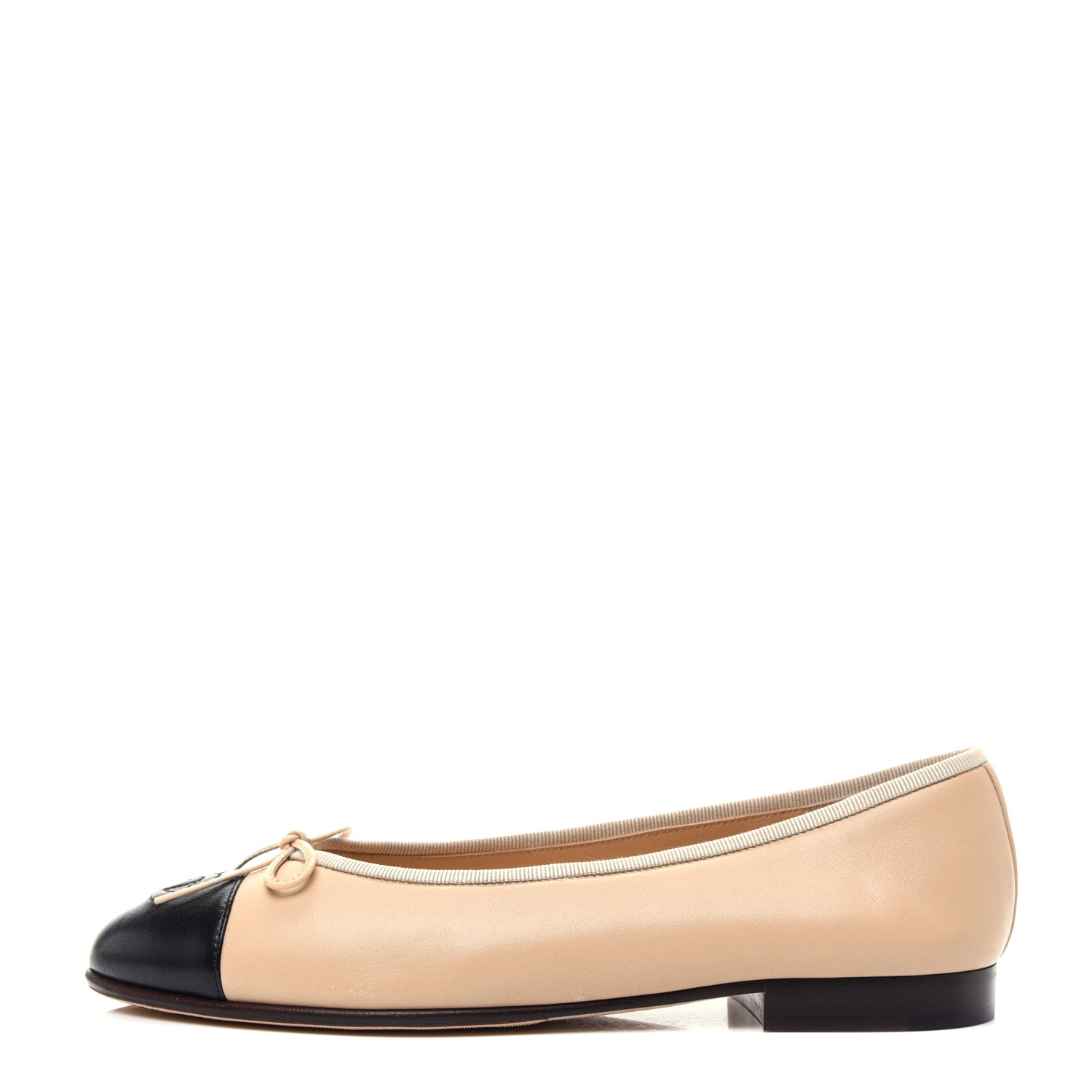 Chanel Lambskin CC Cap Toe Ballerina Flats 38 Beige Black 1 of 12