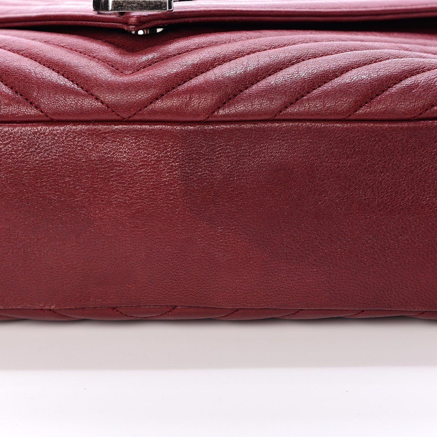 Sheepskin Matelasse Chevron Large College Monogram Satchel Oxblood