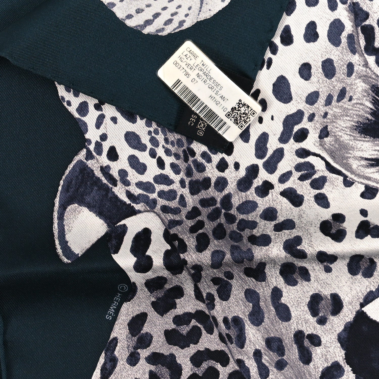 Hermes Silk Twill Lazy Leopardesses Scarf 90 Vert Black Gris 3 of 3